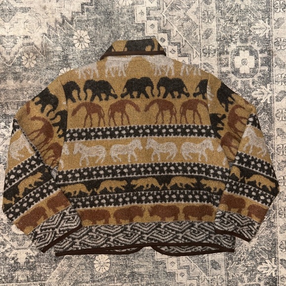 VTG Ivy Wool Blend Blanket Knit blanket Coat Animal Print Women’s large - Picture 2 of 4